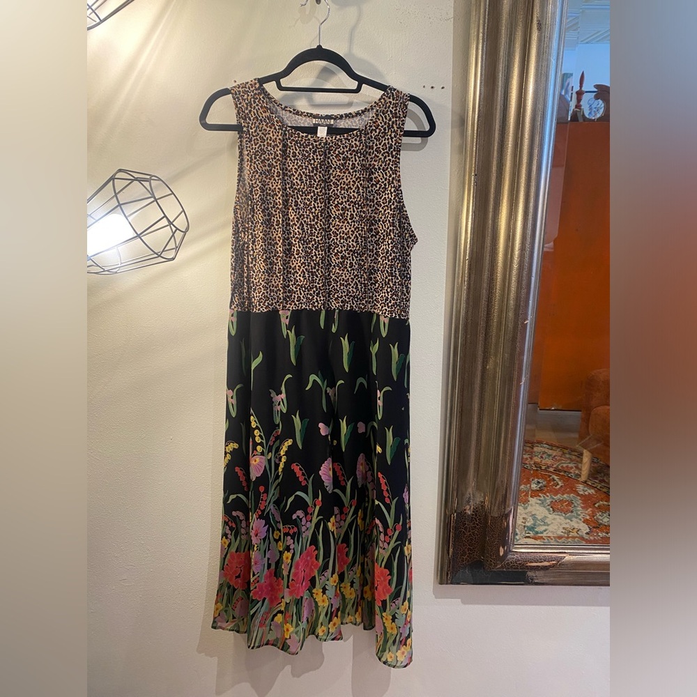 SOLD OOAK Upcycled chiffon skirt Leopard and Floral Print Sleeveless Dress